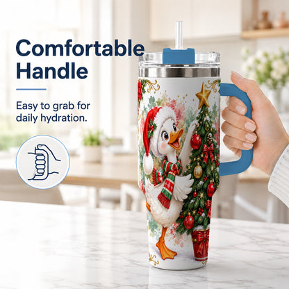 #pl[40oz|Blue] Christmas Goose 40oz Tumbler with Handle, Decorating Tree Artwork