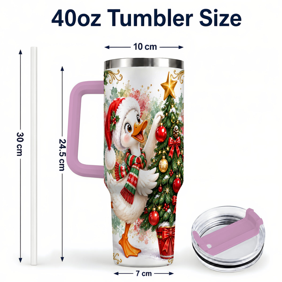 #pl[40oz|Pink] Christmas Goose 40oz Tumbler with Handle, Decorating Tree Artwork