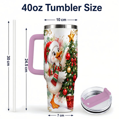 #pl[40oz|Pink] Christmas Goose 40oz Tumbler with Handle, Decorating Tree Artwork