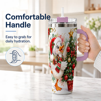 #pl[40oz|Pink] Christmas Goose 40oz Tumbler with Handle, Decorating Tree Artwork