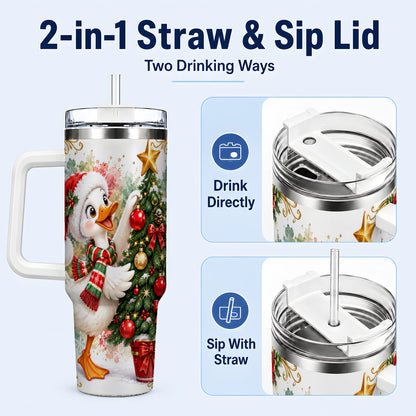 #pl[40oz|White] Christmas Goose 40oz Tumbler with Handle, Decorating Tree Artwork