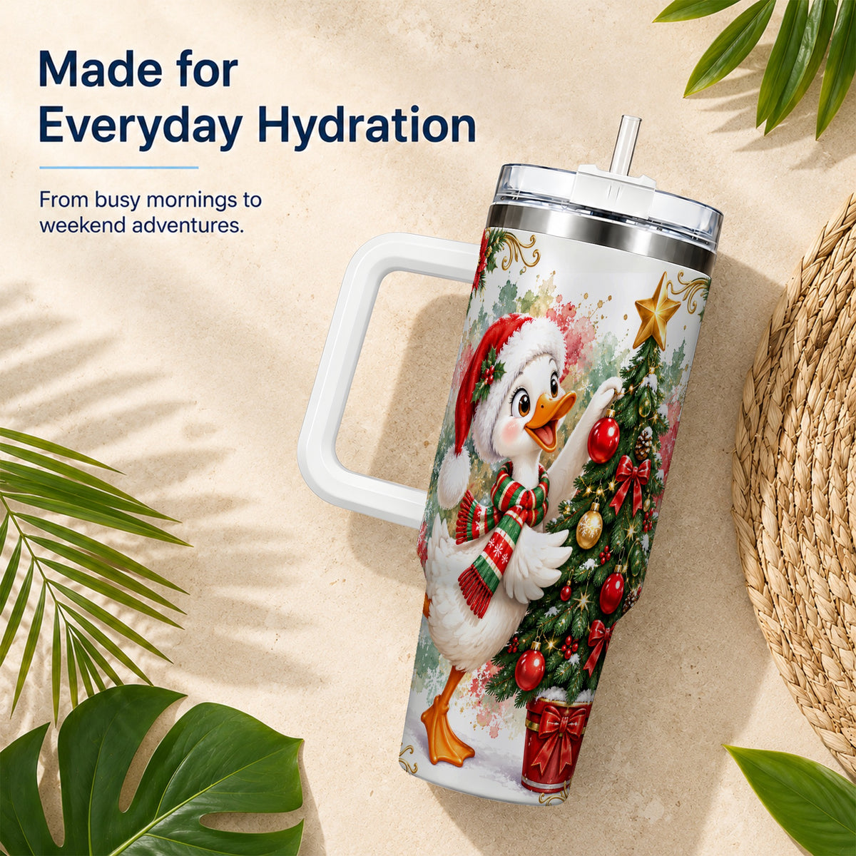 Christmas Goose 40oz Tumbler with Handle, Decorating Tree Artwork
