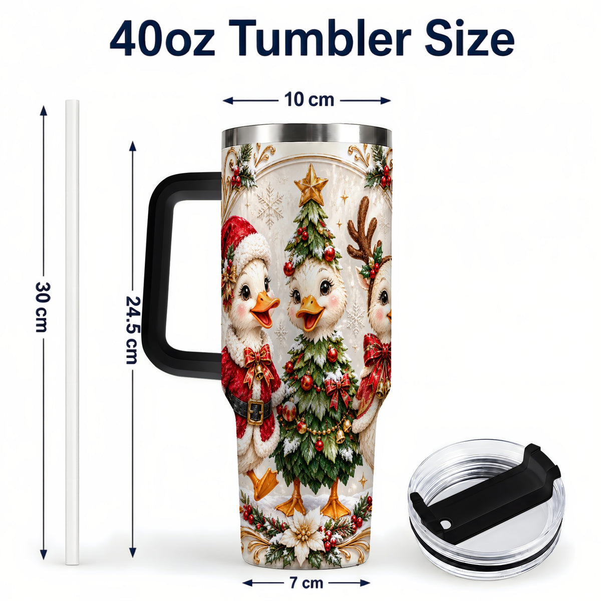 #pl[40oz|Black] Christmas Goose Trio 40oz Tumbler with Handle, Holiday Bird Artwork