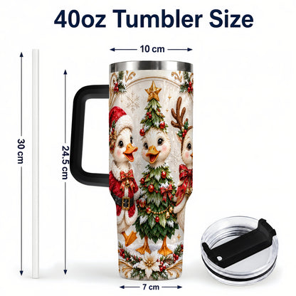 #pl[40oz|Black] Christmas Goose Trio 40oz Tumbler with Handle, Holiday Bird Artwork