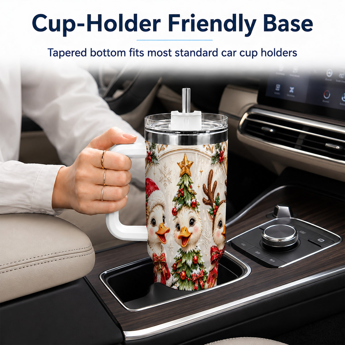 Christmas Goose Trio 40oz Tumbler with Handle, Holiday Bird Artwork