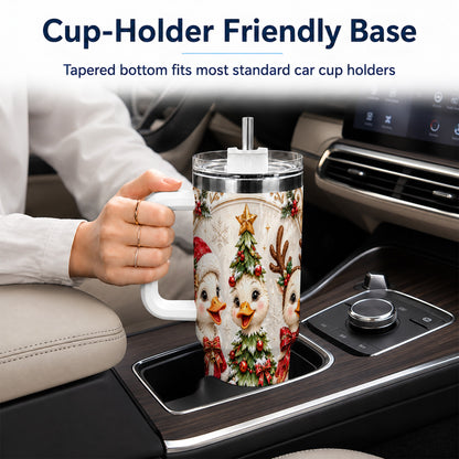 Christmas Goose Trio 40oz Tumbler with Handle, Holiday Bird Artwork