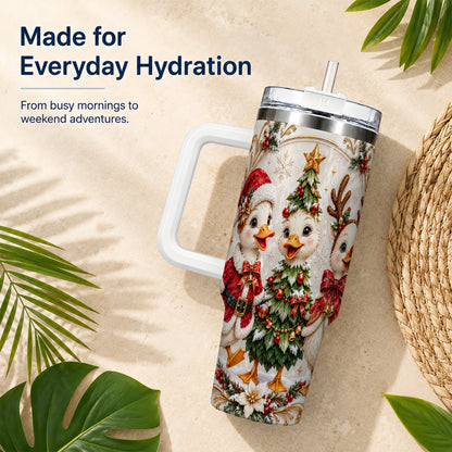 Christmas Goose Trio 40oz Tumbler with Handle, Holiday Bird Artwork