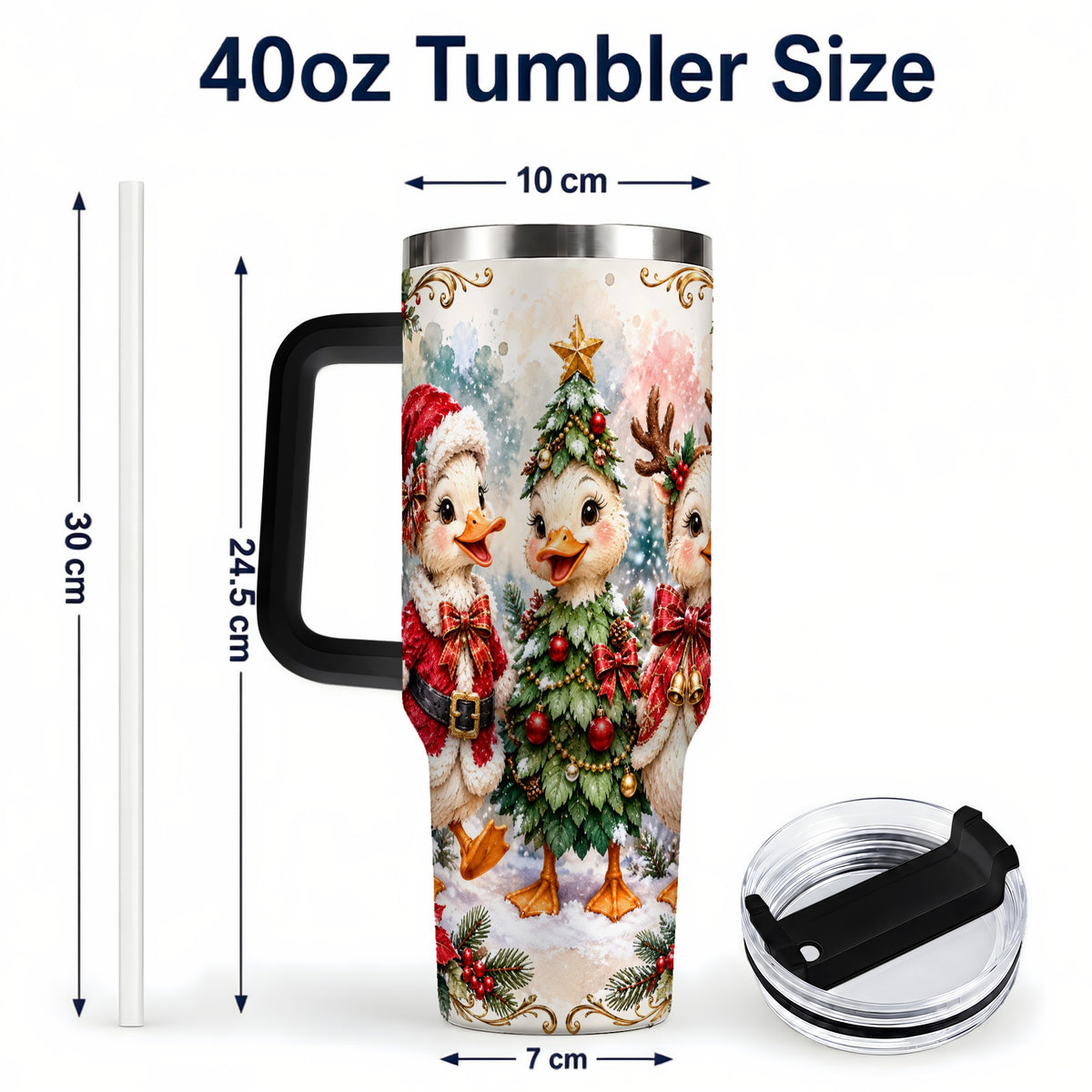 #pl[40oz|Black] Christmas Goose Trio 40oz Tumbler with Handle, Festive Farm Bird Art