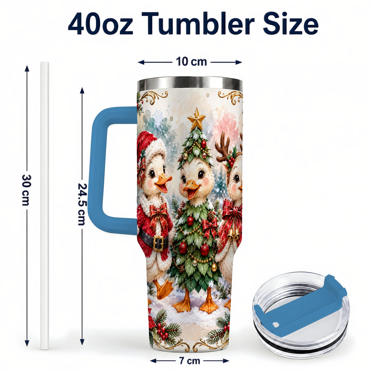 #pl[40oz|Blue] Christmas Goose Trio 40oz Tumbler with Handle, Festive Farm Bird Art