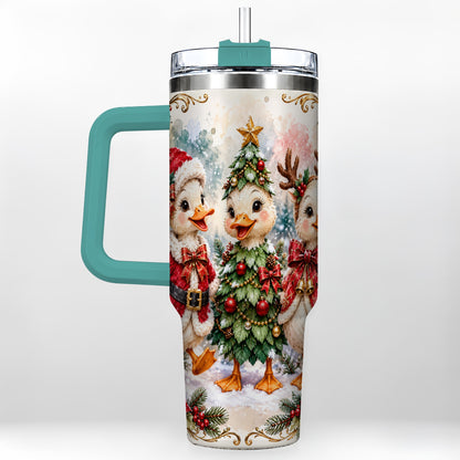 #pl[40oz|Green] Christmas Goose Trio 40oz Tumbler with Handle, Festive Farm Bird Art