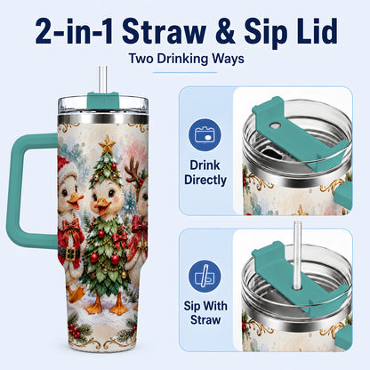#pl[40oz|Green] Christmas Goose Trio 40oz Tumbler with Handle, Festive Farm Bird Art