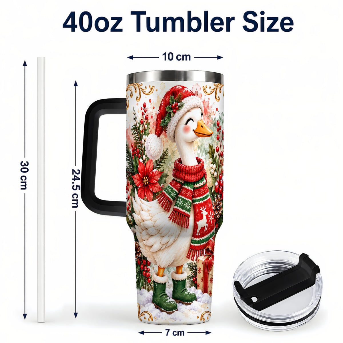 #pl[40oz|Black] Christmas Goose 40oz Tumbler with Handle, Cozy Holiday Bird Artwork