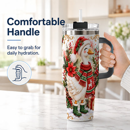 #pl[40oz|Black] Christmas Goose 40oz Tumbler with Handle, Cozy Holiday Bird Artwork