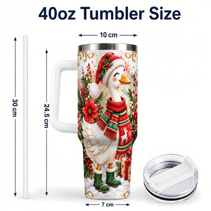#pl[40oz|White] Christmas Goose 40oz Tumbler with Handle, Cozy Holiday Bird Artwork