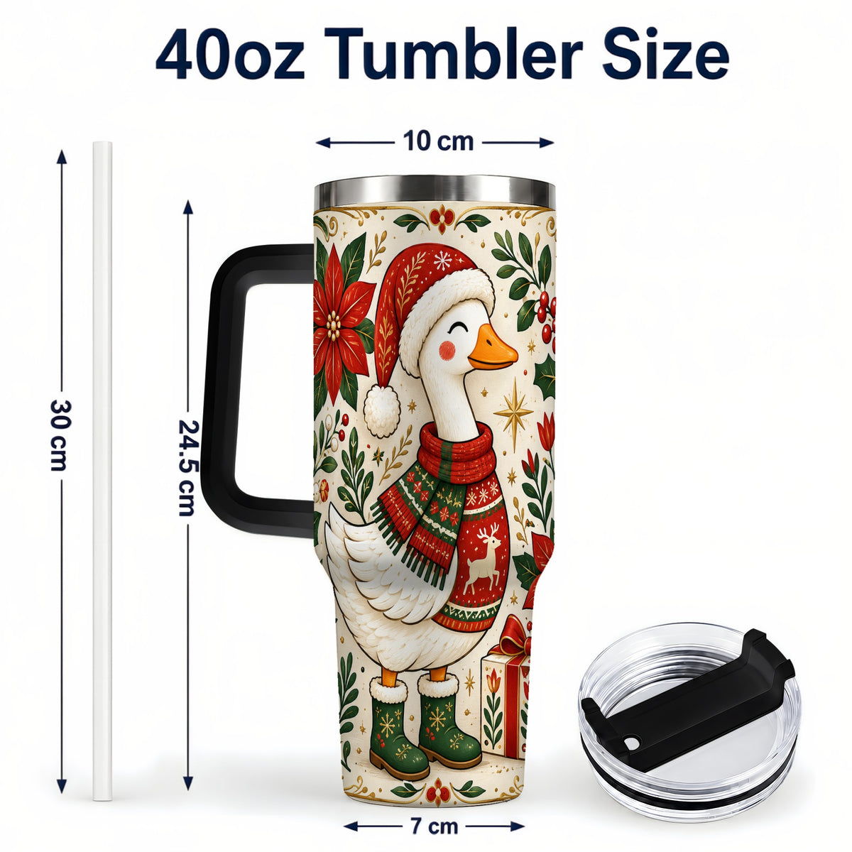 #pl[40oz|Black] Christmas Goose 40oz Tumbler with Handle, Farmhouse Holiday Drinkware