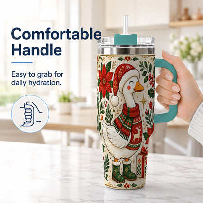 #pl[40oz|Green] Christmas Goose 40oz Tumbler with Handle, Farmhouse Holiday Drinkware