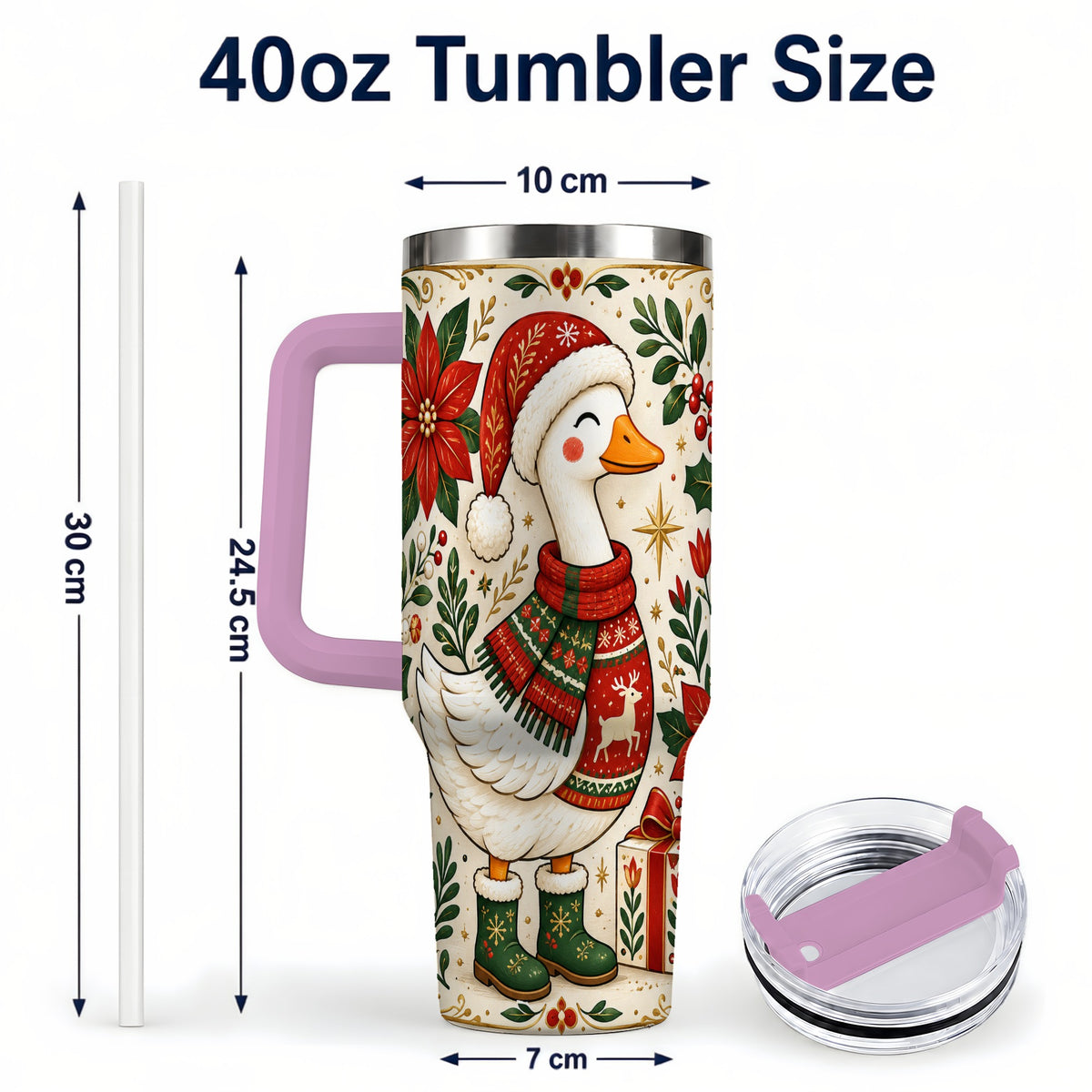 #pl[40oz|Pink] Christmas Goose 40oz Tumbler with Handle, Farmhouse Holiday Drinkware