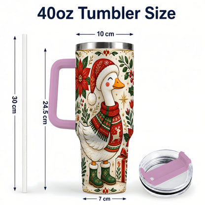 #pl[40oz|Pink] Christmas Goose 40oz Tumbler with Handle, Farmhouse Holiday Drinkware