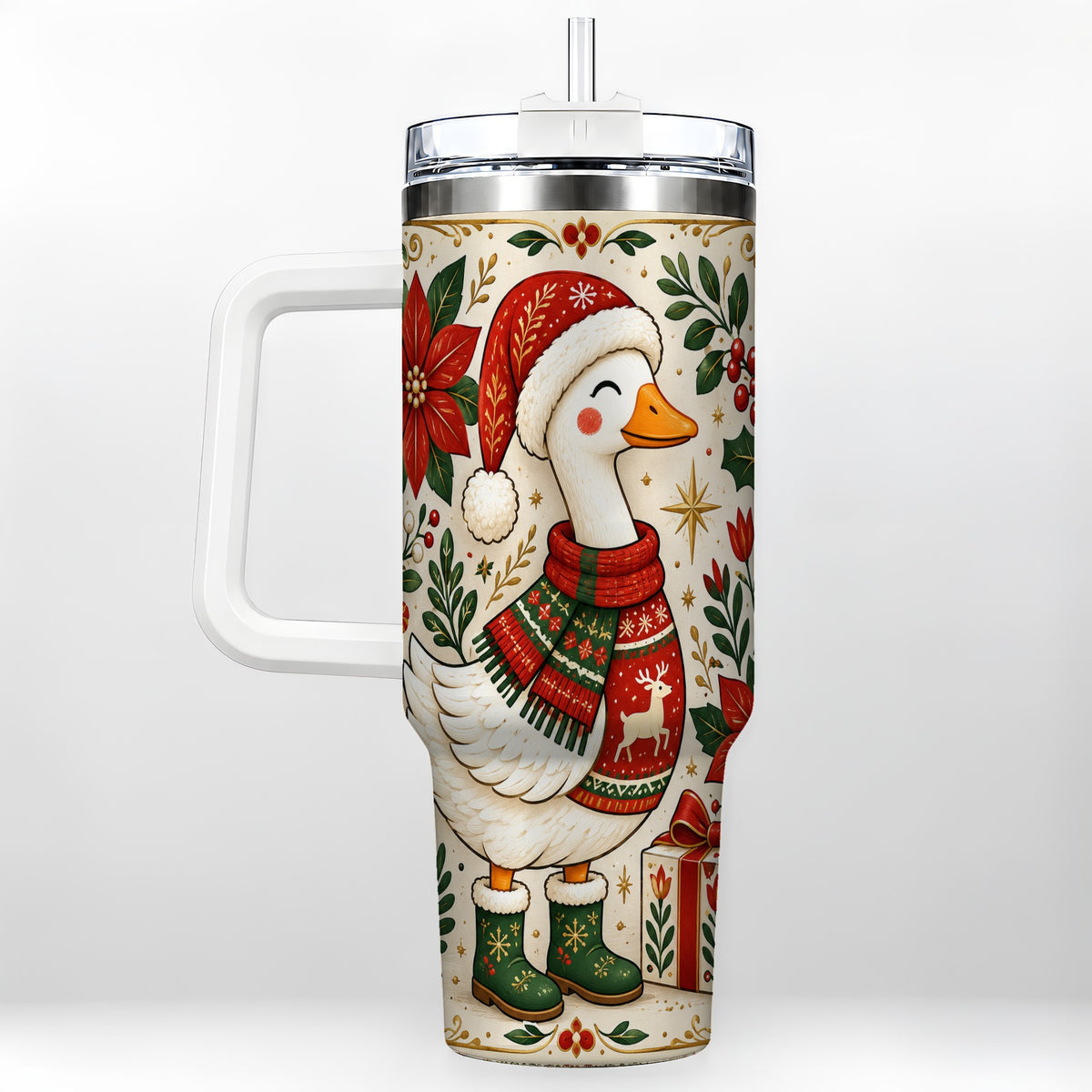 Christmas Goose 40oz Tumbler with Handle, Farmhouse Holiday Drinkware