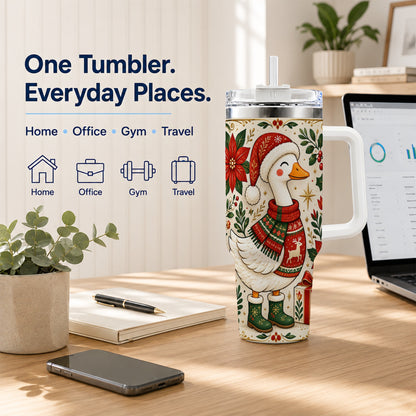 Christmas Goose 40oz Tumbler with Handle, Farmhouse Holiday Drinkware