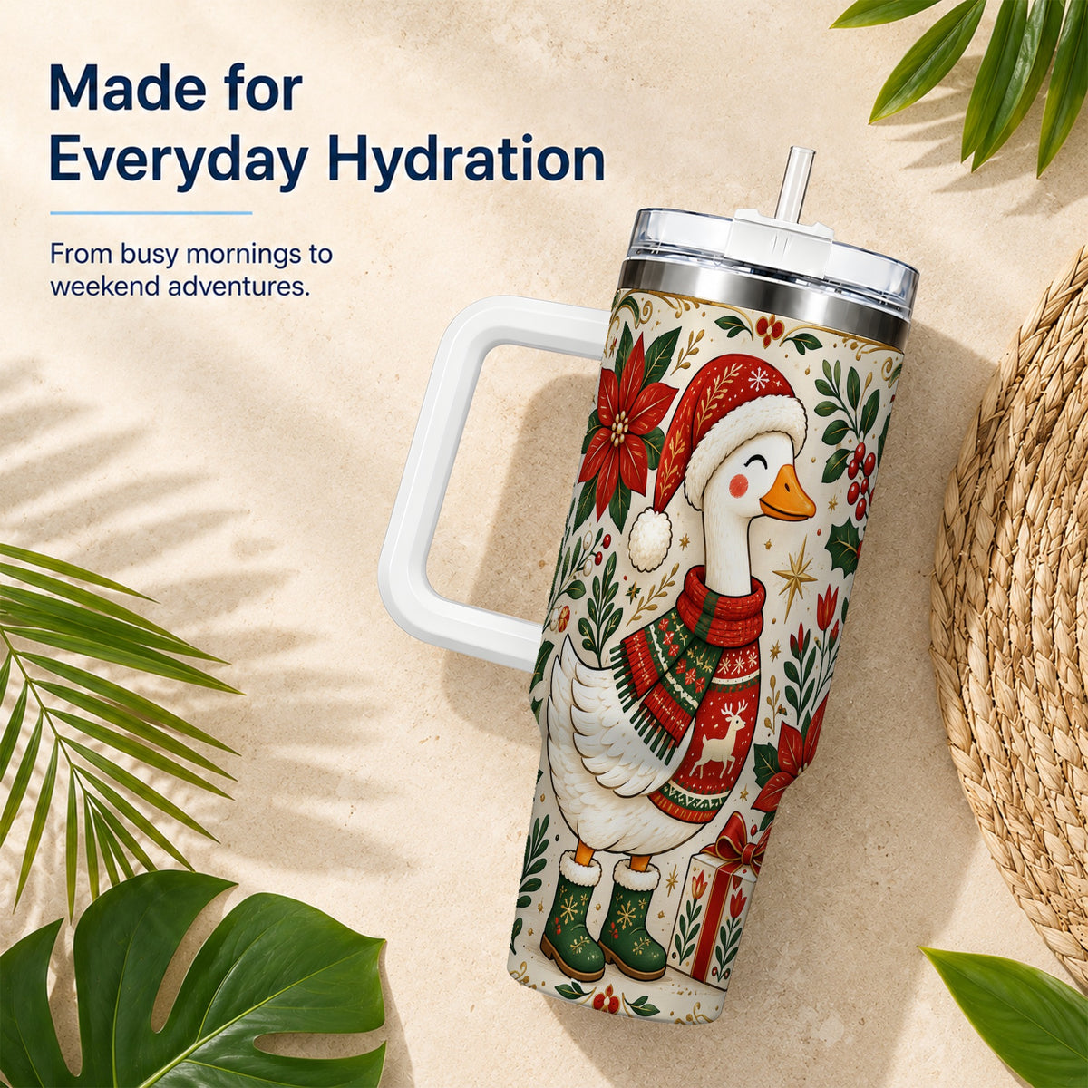 Christmas Goose 40oz Tumbler with Handle, Farmhouse Holiday Drinkware