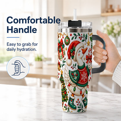 #pl[40oz|Black] Candy Cane Goose 40oz Tumbler with Handle, Festive Christmas Design