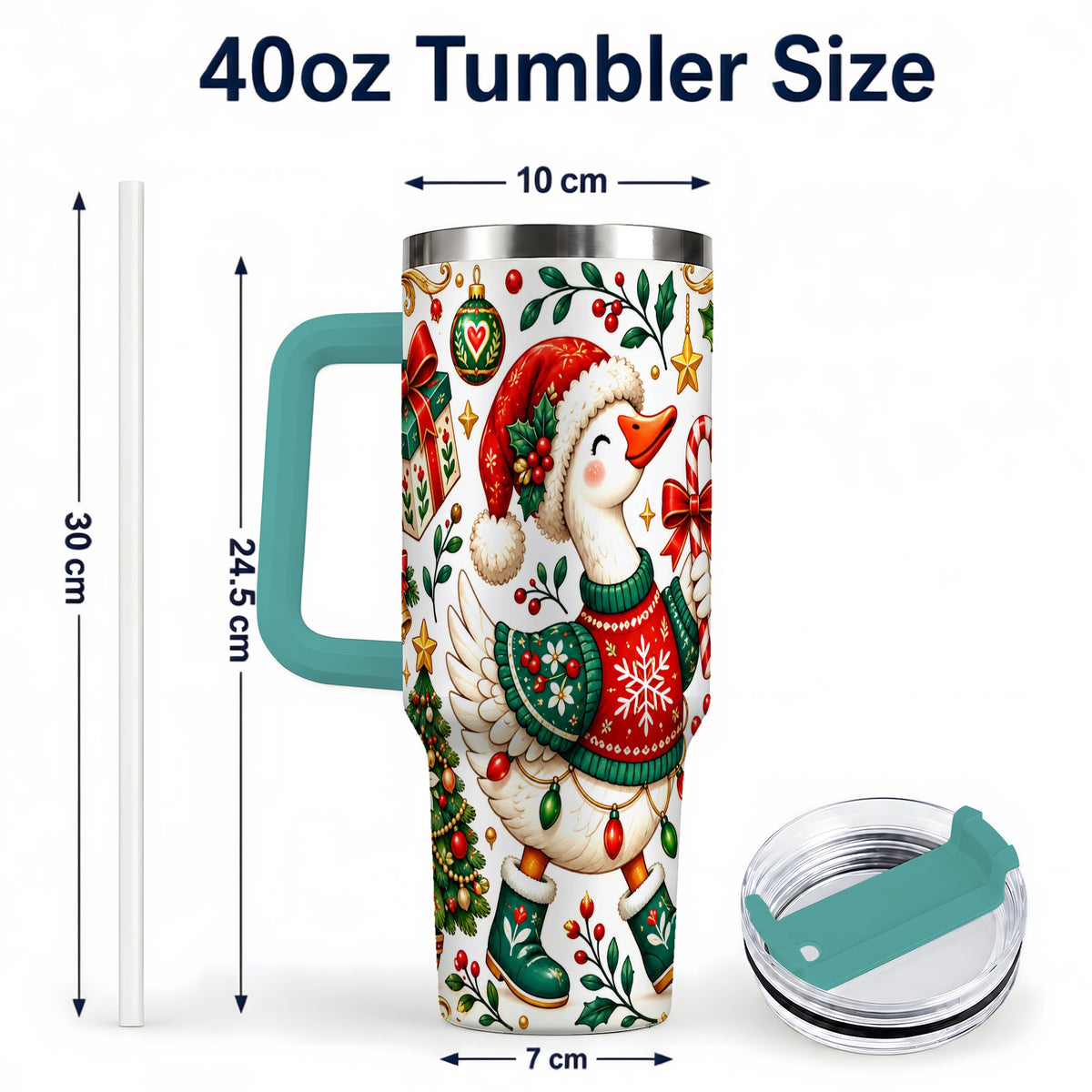 #pl[40oz|Green] Candy Cane Goose 40oz Tumbler with Handle, Festive Christmas Design