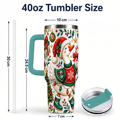 #pl[40oz|Green] Candy Cane Goose 40oz Tumbler with Handle, Festive Christmas Design