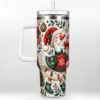 Candy Cane Goose 40oz Tumbler with Handle, Festive Christmas Design
