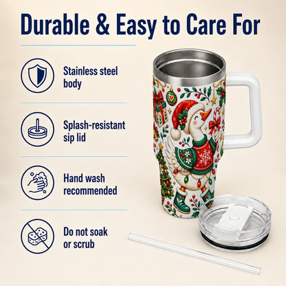 Candy Cane Goose 40oz Tumbler with Handle, Festive Christmas Design