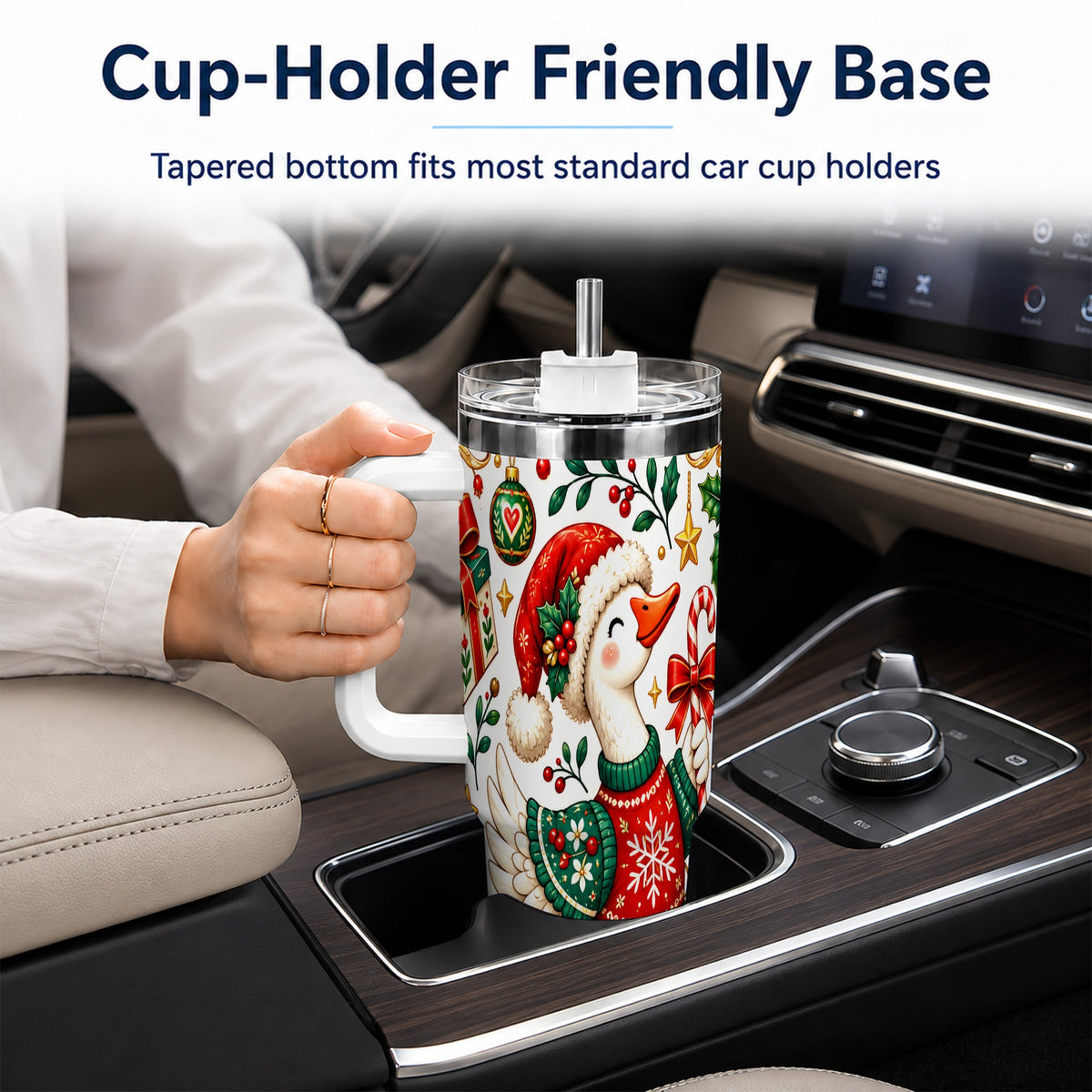 Candy Cane Goose 40oz Tumbler with Handle, Festive Christmas Design