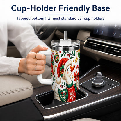 Candy Cane Goose 40oz Tumbler with Handle, Festive Christmas Design