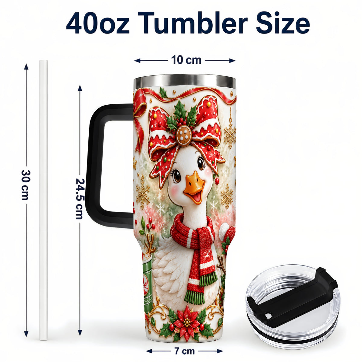 #pl[40oz|Black] Gingerbread Goose 40oz Tumbler with Handle, Cute Christmas Drinkware