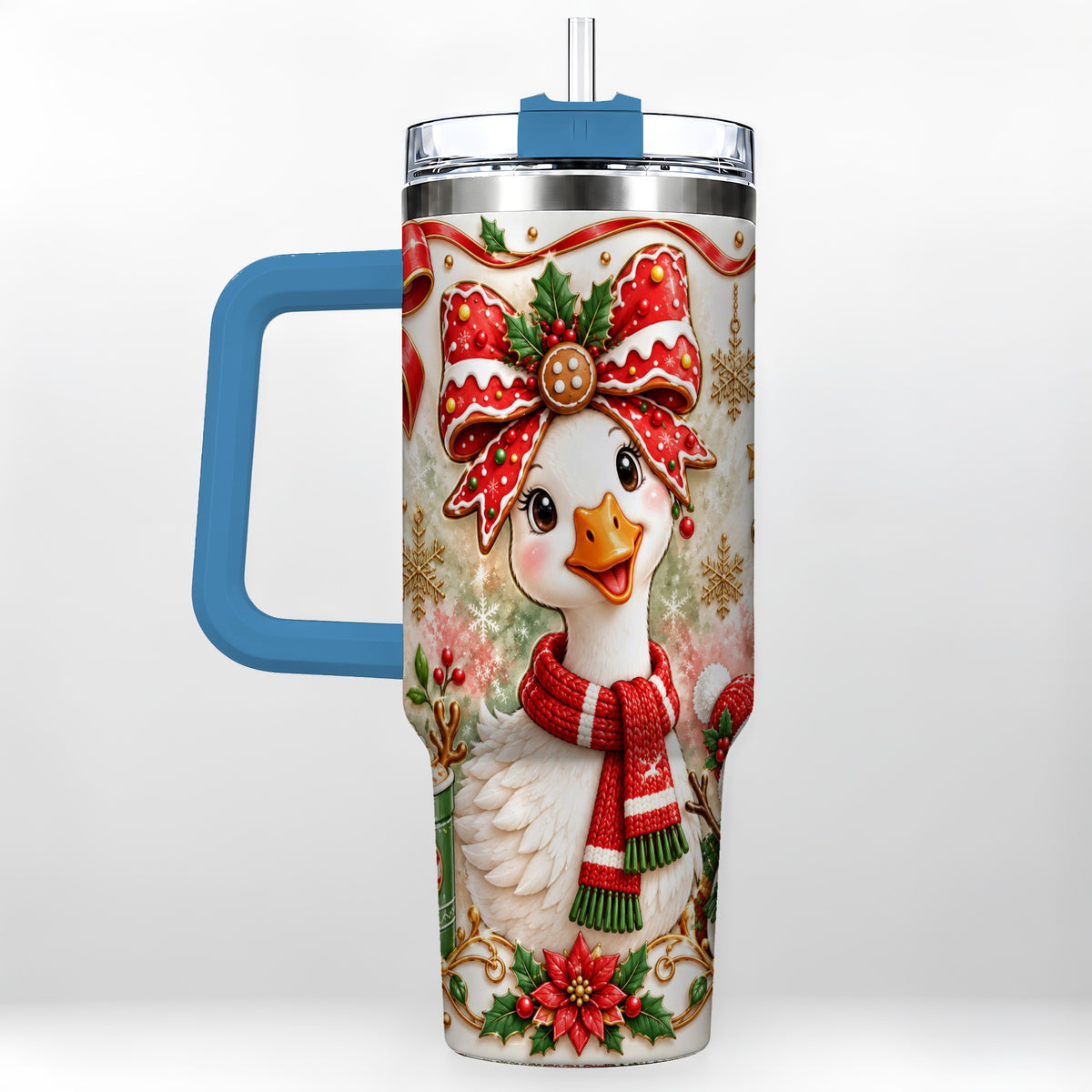 #pl[40oz|Blue] Gingerbread Goose 40oz Tumbler with Handle, Cute Christmas Drinkware
