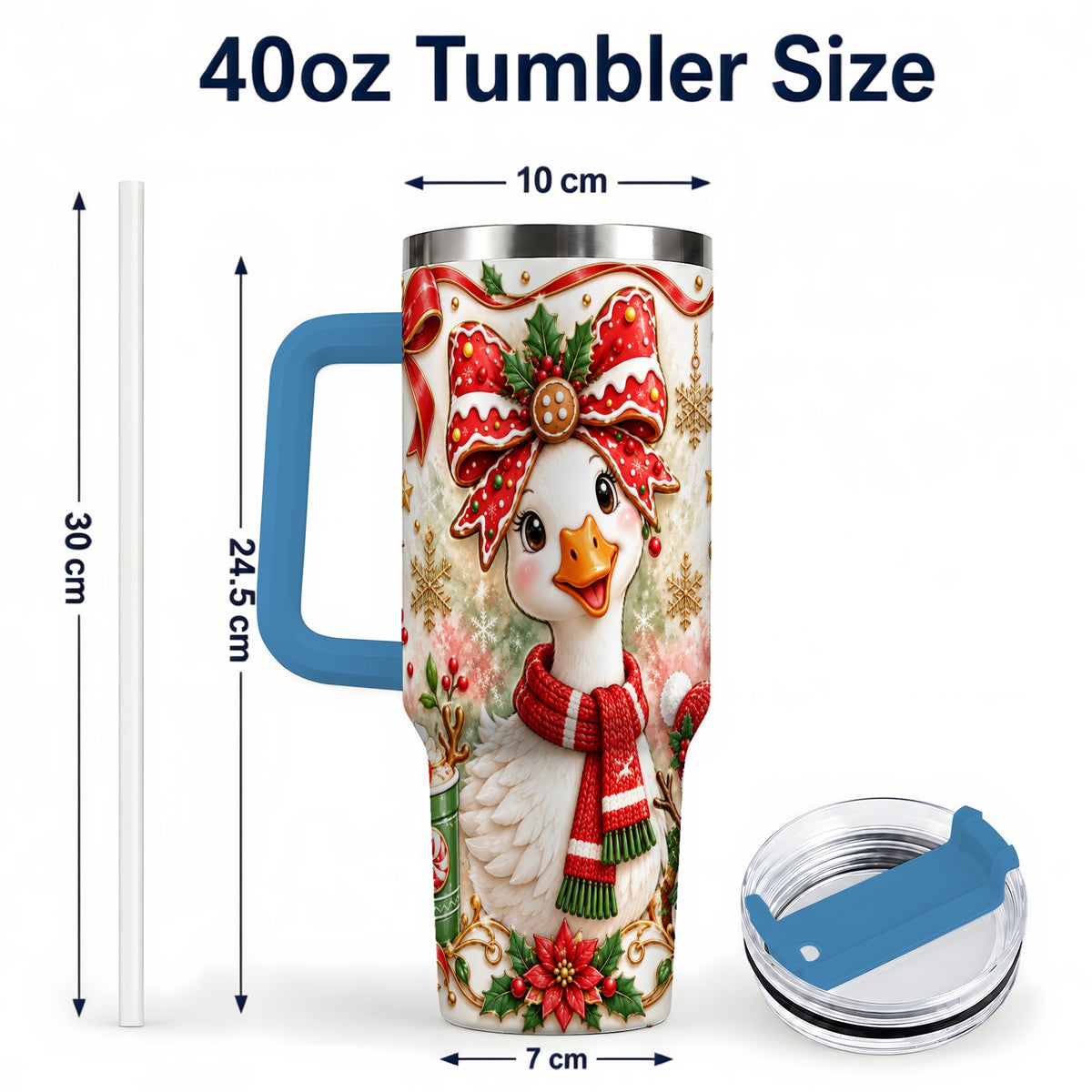 #pl[40oz|Blue] Gingerbread Goose 40oz Tumbler with Handle, Cute Christmas Drinkware