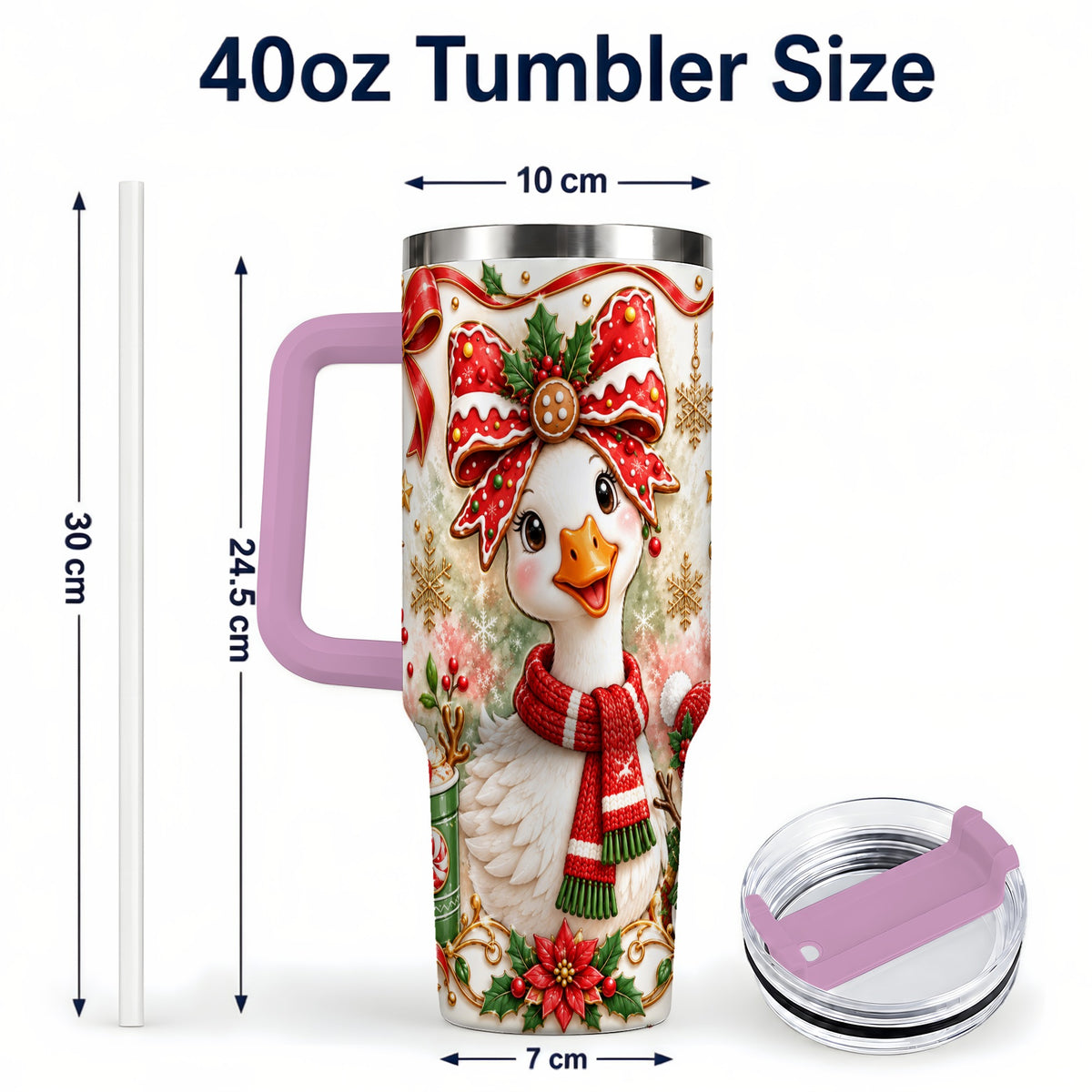 #pl[40oz|Pink] Gingerbread Goose 40oz Tumbler with Handle, Cute Christmas Drinkware