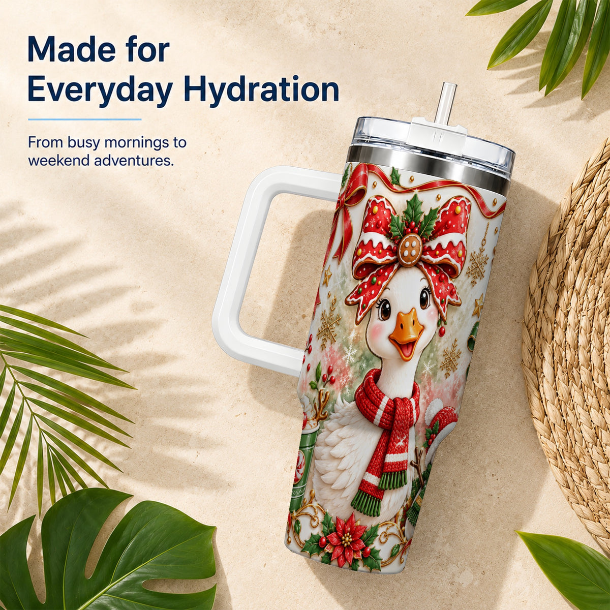 Gingerbread Goose 40oz Tumbler with Handle, Cute Christmas Drinkware