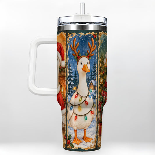 Christmas Goose Trio 40oz Tumbler with Handle, Vintage Holiday Design