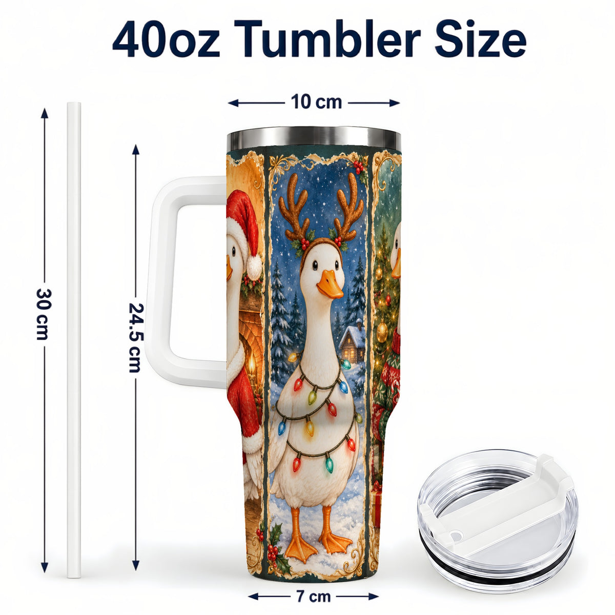 #pl[40oz|White] Christmas Goose Trio 40oz Tumbler with Handle, Vintage Holiday Design