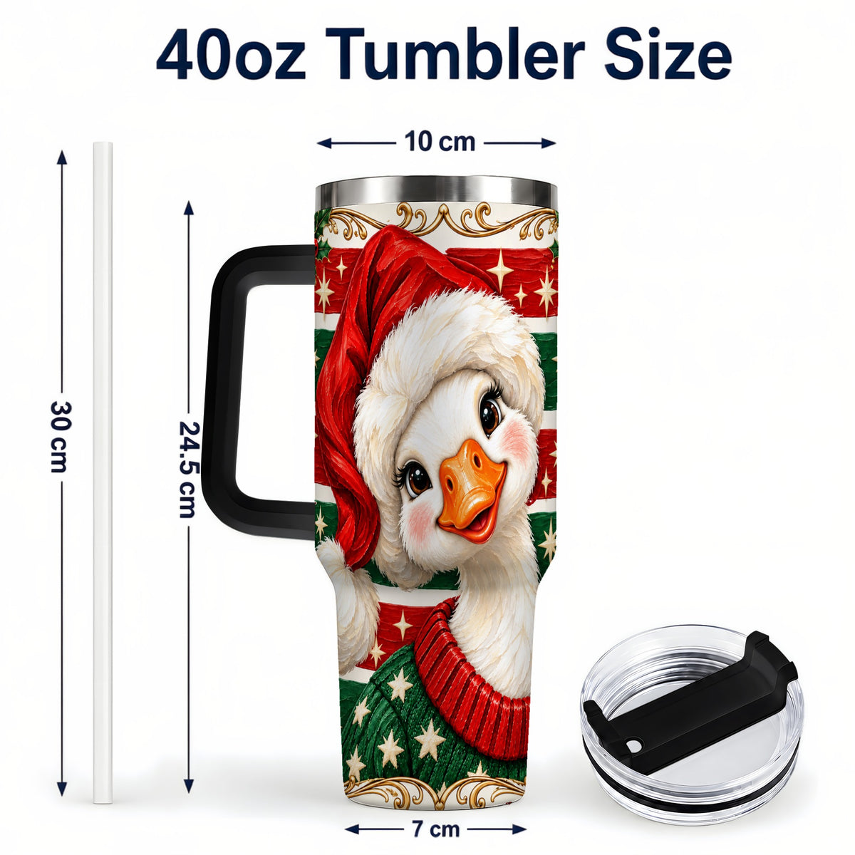 #pl[40oz|Black] Santa Hat Goose 40oz Tumbler with Handle, Christmas Portrait Design
