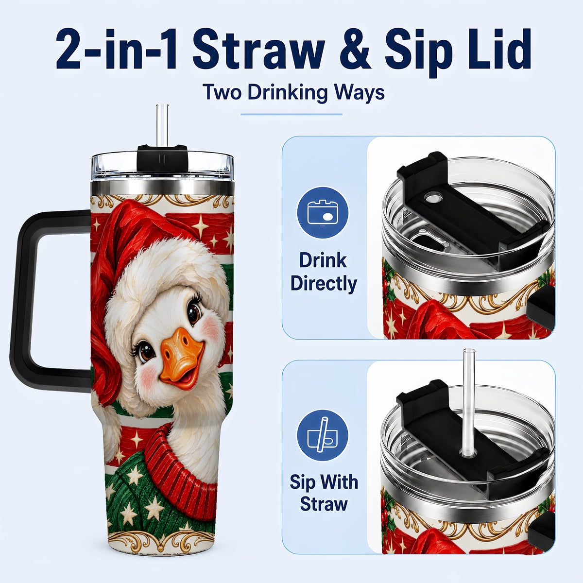 #pl[40oz|Black] Santa Hat Goose 40oz Tumbler with Handle, Christmas Portrait Design