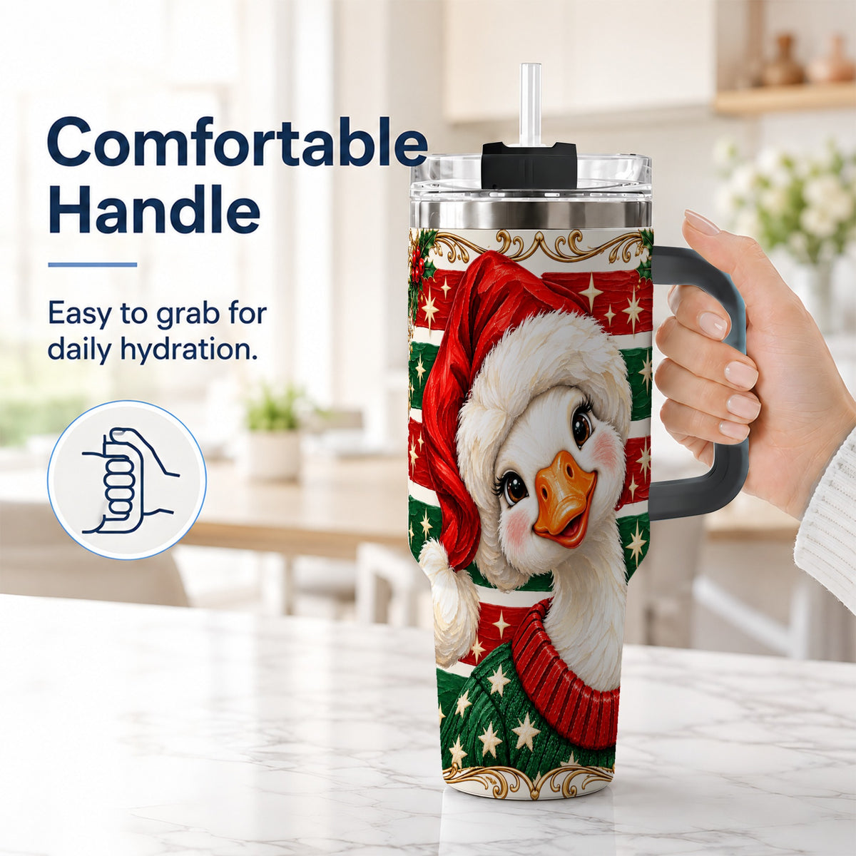 #pl[40oz|Black] Santa Hat Goose 40oz Tumbler with Handle, Christmas Portrait Design
