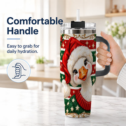 #pl[40oz|Black] Santa Hat Goose 40oz Tumbler with Handle, Christmas Portrait Design