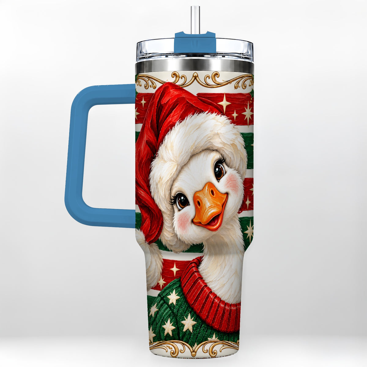 #pl[40oz|Blue] Santa Hat Goose 40oz Tumbler with Handle, Christmas Portrait Design