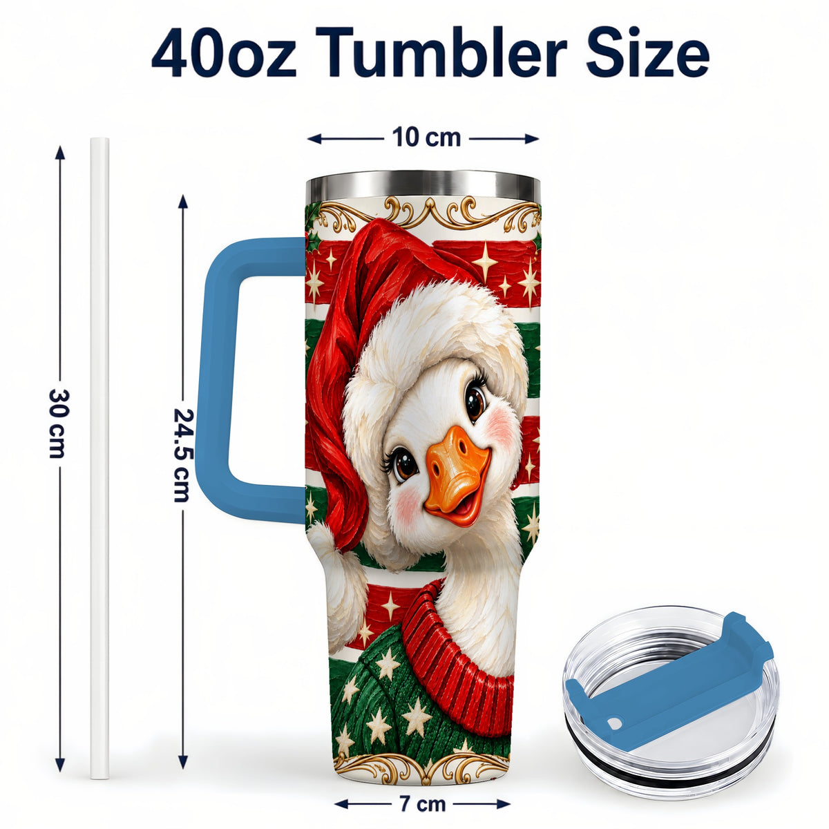 #pl[40oz|Blue] Santa Hat Goose 40oz Tumbler with Handle, Christmas Portrait Design