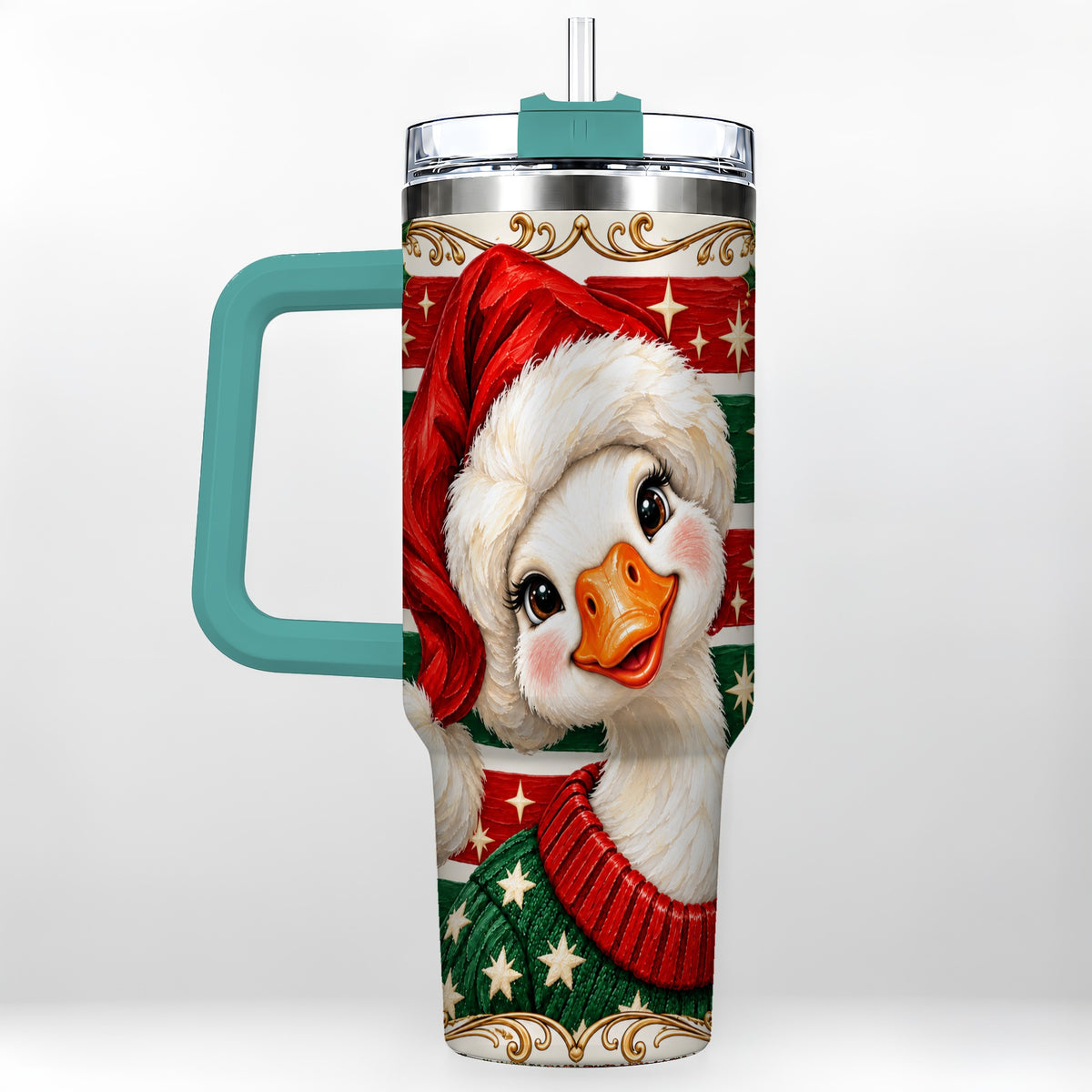 #pl[40oz|Green] Santa Hat Goose 40oz Tumbler with Handle, Christmas Portrait Design
