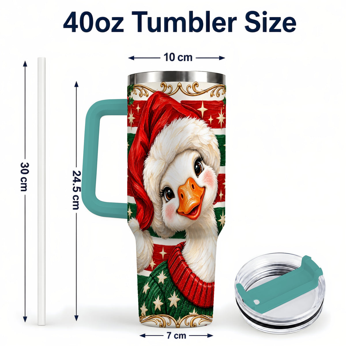 #pl[40oz|Green] Santa Hat Goose 40oz Tumbler with Handle, Christmas Portrait Design