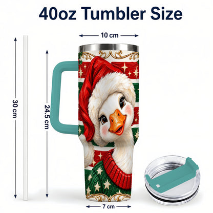 #pl[40oz|Green] Santa Hat Goose 40oz Tumbler with Handle, Christmas Portrait Design