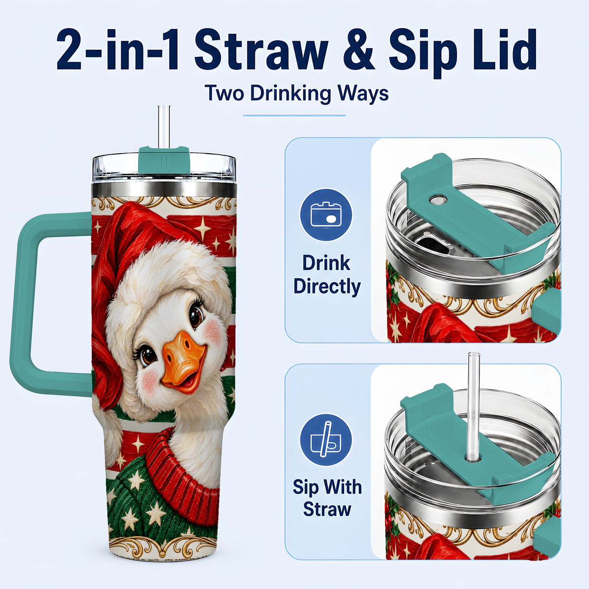 #pl[40oz|Green] Santa Hat Goose 40oz Tumbler with Handle, Christmas Portrait Design