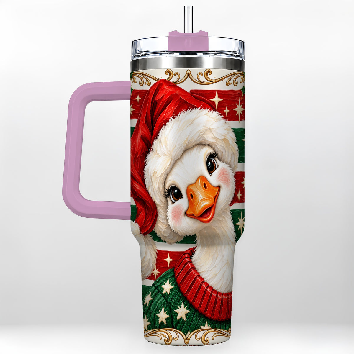 #pl[40oz|Pink] Santa Hat Goose 40oz Tumbler with Handle, Christmas Portrait Design